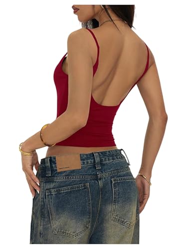 SHENHE Women's Y2k Camisole Low Back Spaghetti Strap Slim Fit Basic Going Out Crop Top Tank