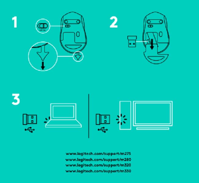 Bottom view of the Logitech M275 Wireless Mouse