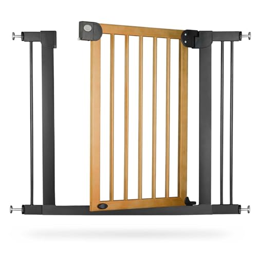 Nukido Treppenschutzgitter Ohne Bohren Türschutzgitter 90° Stop Türgitter Baby Kinder Kindergitter Schutzgitter Breite Verstellbar 76-104 cm Braun Schwarz 104 x 77 cm