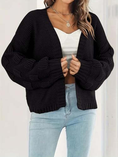 Image of Women's 2024 Fall Open Front Long Lantern Sleeve Cardigan Oversized Chunky Outwear