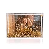SH.DREAM Liquid Floating Water Golden Glitter Photo Frame with Glitter Liquid for Cute Family Couple Gift (5X7Inch) Golden