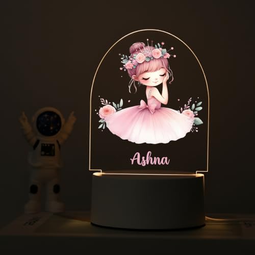 Image of SNAPTRAP LED Name Light Customized for Girls | Personalized Princess Acrylic Night Lamp with Custom Name | Fairy, Ballerina & Royal Dress Designs | USB Nursery Night Light Gift (Blossom Ballerina)