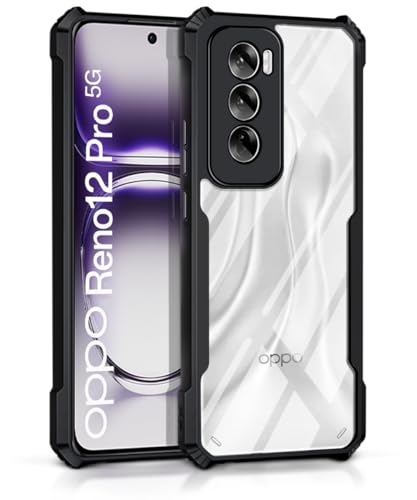 Image of WOW IMAGINE Shock Proof Clear Protective Back Case for Oppo Reno 12 Pro 5G - AirEDGE Technology | 360 Degree Camera Protection | Transparent Hybrid Back Case Mobile Cover - Black
