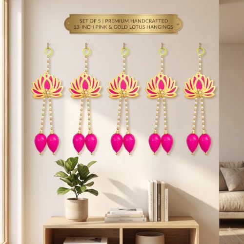 Image of JH Gallery Traditional Lotus Hanging Toran for Diwali Decoration, Ganpati, Mandir & Pooja Room Decor, Main Door Entrance Hanging, Decorative Wall Hanging for Home. (Pack of 5)