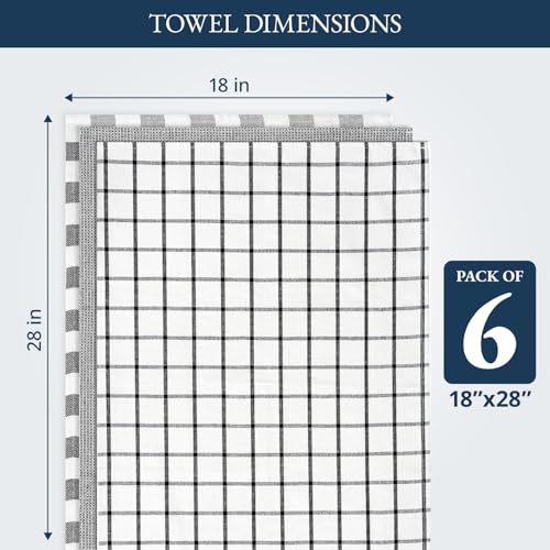 Image of LANE LINEN Kitchen Towels Set 100% Cotton Absorbent 6 Pack - Black