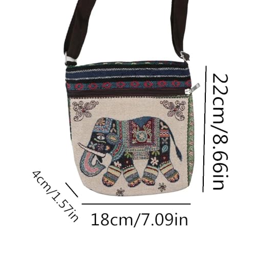 2Pcs Vintage Elephant Embroidery Handbag Crossbody Bag, Personality Women Knitted Tote Shoulder Purse Canvas Bag2