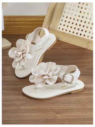 GORGLITTER Girl's Sandals 3d Flower Rubber Open Toe Thone Vacation Flat Sandals with Back Strap3
