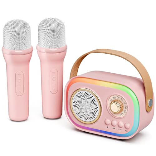 Diswoe - UPGRADE Karaoke Machine for Kids Adults, Portable karaoke machine with 2 microphones,5 LED Party Lights & 12 Voice Effects, Kids toys girls toys Christmas Birthday Gifts for Girls Aged 3-18 Years Old