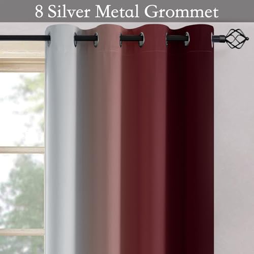 Image of SimpleHome Ombre Red to Grey White Curtains for Living Room 52Wx82L | Room Darkening Curtains for Bedroom,Gradient Light Blocking Curtain,Thermal Insulated Grommet Window Drapes,2 Panels,82 Inch