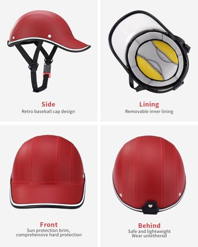 Image of Adult Baseball Cap Helmet - Urban Style for Golf, Low Profile Urban Commute PU Retro Leather Hat for Men & Women