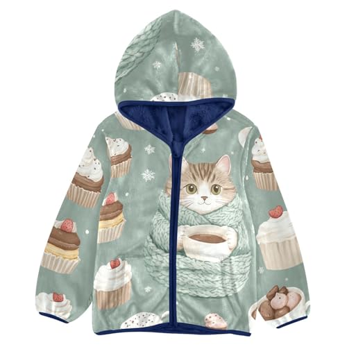 Cute Cat Wrapped in Blanket Girls Fleece Jacket Girls Fall Jacket Girls Zip Up Hoodie Girls Sherpa Jacket 2-10T