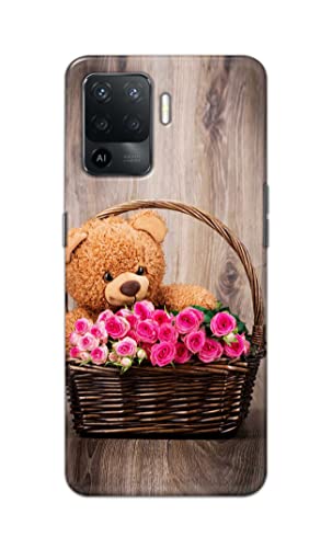Image of PRINTFIDAA Roses and Teddy Bear in The Wicker Hard Back Cover for Oppo F19 Pro Back Cover -(P6) KAT1004