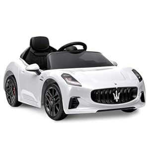 Garvee Ride On Car Licensed Maserati GranCabrio, 12V Powered Motorized Car for Children with Remote Control, Kids Ride On Toy Car with Spring Suspension, Bright Lights, 4 Wheel Electric Vehicle, White