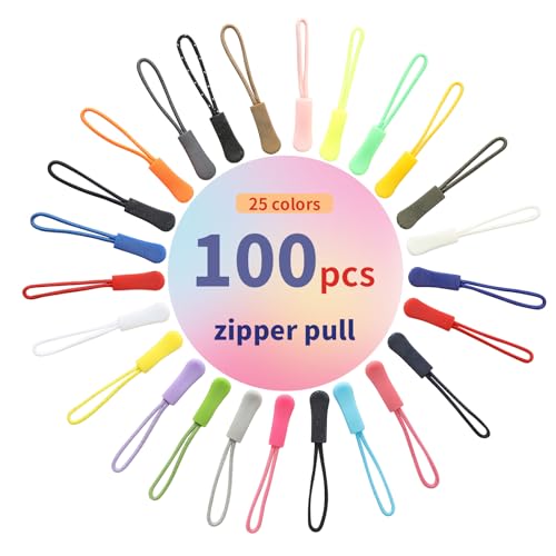 100PCS Zipper Pull, 25 Colors Zipper Pull Replacement Tap Paracord Zippers Extender Fixer for Dress Clothes Luggage Suitcase Handbags Jackets Purses