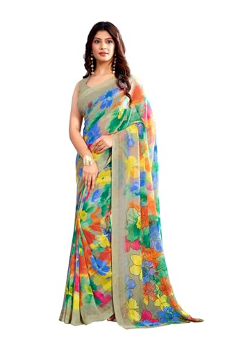 Image of Jaanvi fashion Women's Georgette Saree with Unstitched Blouse Piece