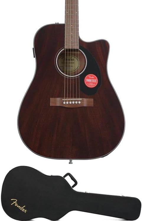 Fender CD-60SCE All Mahogany Acoustic-Electric Guitar Bundle - Includes Hard Case & Rich Natural Sound - Perfect for Beginners & Pros