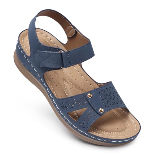 Image of SHIBEVER Women Flat Sandals Comfortable: Arch Support Sandals Dressy
