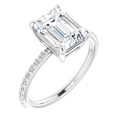 1.5 CT Emerald Cut IGI Certified Lab Grown Diamond Solitaire Accented Engagement Ring for Women | Wedding/Bridal Rings Gift for Her | 10K/14K/18K Solid White Gold & Size 4-122