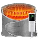 Electric Heating Pad for Back, 12'' x 50'' Heating Pad Wrap, Lumbar Warmer Pad for Waist Belly Leg, Fast Heating, 9 Temperature Settings, 4 Gears Timing, Overheating Protection, Washable, Grey