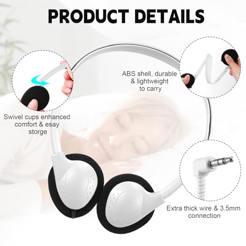 Image of Konohan 10 Pack Headphones Bulk Headphone for School Classroom Student Wired Headphones Adjustable with 3.5 mm Jack for Adults (White)