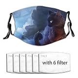 Warrior Cat Fashion Face Mask With Filter Pocket Washable Reusable Face Bandanas Balaclava With 6 Pc