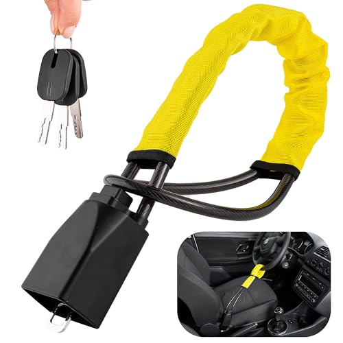KAYCENTOP Car Steering Wheel & Seat Belt Lock, Seat Buckle Lock, Compact & Lightweight Security Lock wiht 3Keys,17" Universal Anti-Theft Device for Vehicles, SUVs, Golf Carts (Yellow)