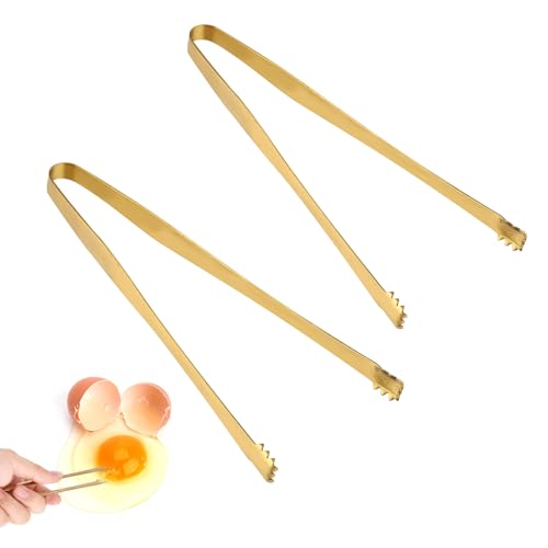 2pcs Egg Chalaza Remover Tongs, 5.98 Inch Toothed Design Eggshell Fragment Remover Membrane Removal Tong Stainless Steel Essential Kitchen Tool for Cooking Food Chefs and Bakers Gift (Gold)