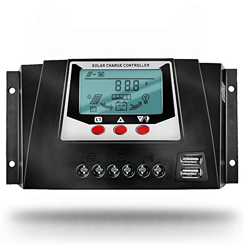 Contrôleur de charge solaire Fuhuihe 40A 12V 24V, régulateurs d'entrée PWM 100V avec double USB Moniteur LCD de rétroéclairage 5V avec compensation de température