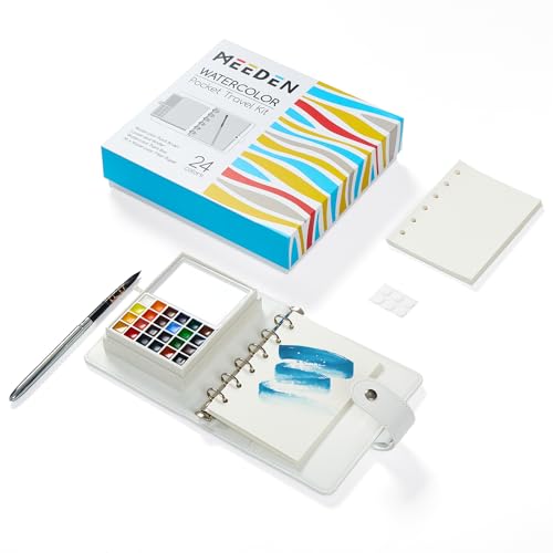 MEEDEN Travel Watercolor Sketchbook Set - Portable Skecthbook Journal with 30 Sheets Watercolor Paper 24-Color Paints Brush & Palette - Water Color Painting Kit for Beginners Artists Adults Outdoor Plein Air