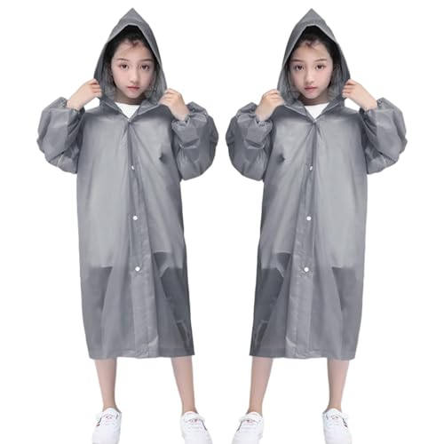 Raincoat Rain Poncho for Kids (2 Pack), Reusable EVA Rain Coats Jackets with Hood for 6-13 Children Boys Girls