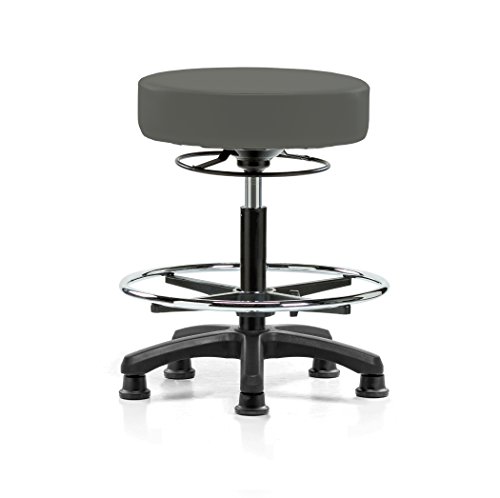 Image of Perch Stationary Life Height Adjustable Stool with Foot Ring | Medium Bench Height 20.5-28 inch | Charcoal Vinyl