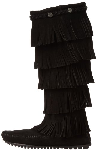 Minnetonka Women's 5-Layer Fringe Boot,Black,8 M Us #TOP6