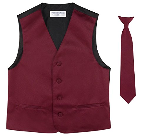 Boy's Dress Vest & Necktie Solid Burgundy Color Neck Tie Set Size 14 #TOP15