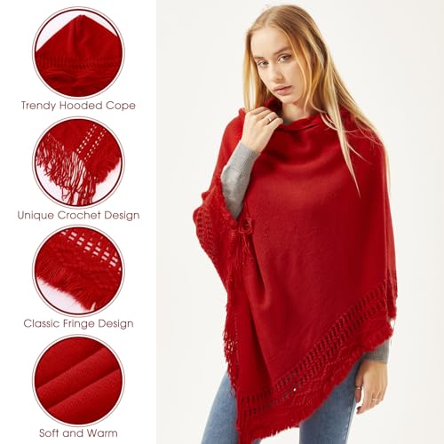 Liitrsh 2 Pcs Shawl Poncho Sweaters for Women Knitted Hooded Cape with Fringed Hem Crochet Poncho Pullover Sweaters3
