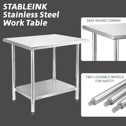 Image of STABLEINK NSF Stainless Steel Prep Table 48x24 Inches 4ft, Metal Work Table with Adjustable Undershelf, for Commercial Kitchen, Restaurant, Hotel, Laundry and Garage