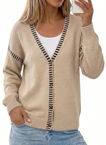 Amazon.com: Dokotoo Women's Long Sleeve Striped Trim Open Front