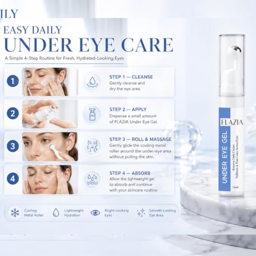 Image of EyeLift Hydrating Natural Under Eye Gel with Cooling Massage Roller to Reduce Dark Circles, Puffy Eyes, Wrinkles & Removal of Fine Lines for Women & Men - 15ml