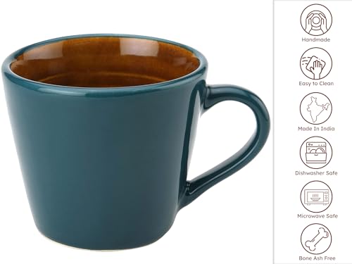Image of Bodhi House Handcrafted Ceramic Tea Cup Set of 4 Pieces (175 Ml), Stoneware Coffee Mug, Microwave Safe Small Tea Cup, Glossy Finish, Ideal for Daily use, Casual Gatherings and Gifting, Cyan