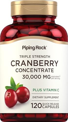 Piping Rock Cranberry Pills | 30,000 mg | 120 Capsules | Supplement for Women & Men | Triple Strength Concentrate Extract Plus Vitamin C | Non-GMO, Gluten Free