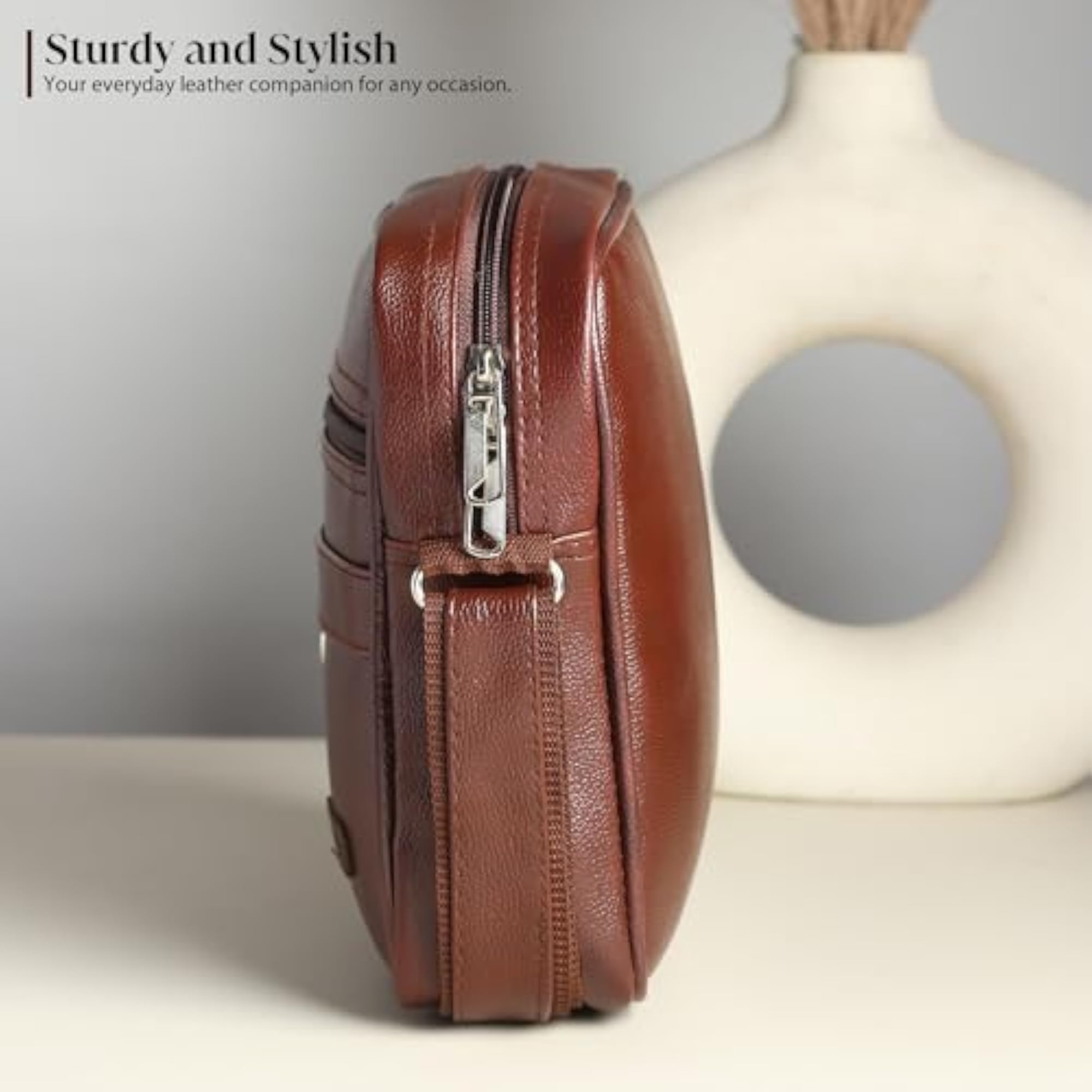 Men's Vegan Leather Small Sling Bag in Brown
