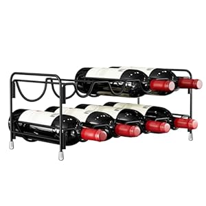 Nuovoware Double Wave Wine Rack, Freestanding 8 Bottle 2 Tier, Carbon Steel Wine Racks Countertop for Kitchen Bar Pantry Wine Cellar Dining Room Basement, Black