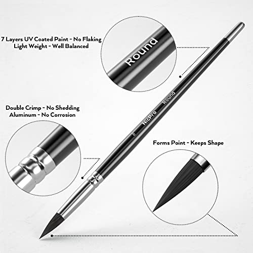 Nicpro 10 Pcs Professional Watercolor Paint Brush Set, Artist Soft Synthetic Fine Squirrel Paint Brushes - Round Tip, Flats, Dagger, Oval Wash For Adult Detail, Water Color, Gouache - Come With Holder #TOP2