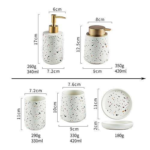 Juego de dispensador de jabón de cerámica blanca, accesorios de baño con soporte para cepillo de dientes, jabonera y taza, perfecto para apartamentos y hoteles, diseño elegante y duradero