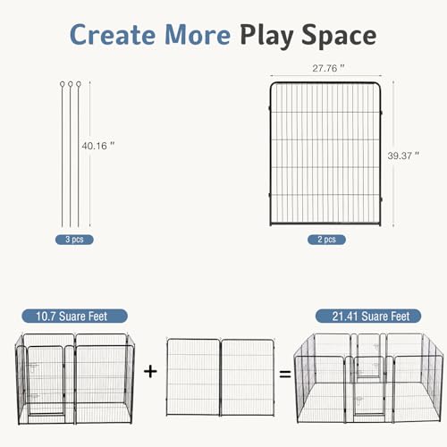 Image of DUMOS Dog Playpen 40 Inch 2 Panels Indoor Outdoor Metal Pet Fence | Foldable Dog Play Pen with Door, Portable Exercise, RV Camping, Puppy Small Medium Large Dogs