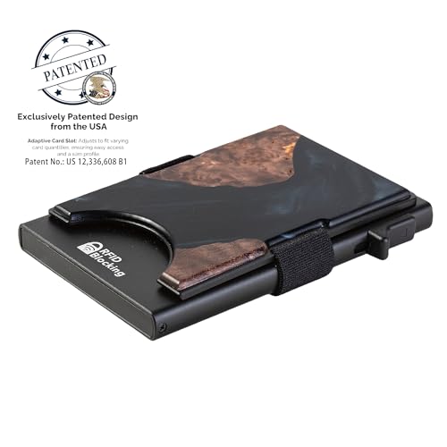 Image of Slim Card Holder Wallet for Men, Minimalist RFID Blocking Pop Up Wallet, Smart Metal Business Card Case Holds 12 Cards, Ultra-Thin Front Pocket Wallet, Gifts for Men