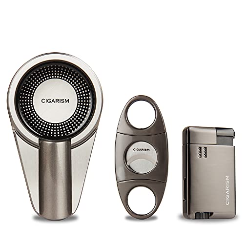 CIGARISM Cigar Cutter Lighter Ashtray Gift Set (Gun Metal)