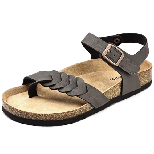 Image of Torotto Girls Boys Sandals with Cork Footbed Adjustable Buckle Summer Slides Flip Flops Open Toes Flat for Kids Toddler