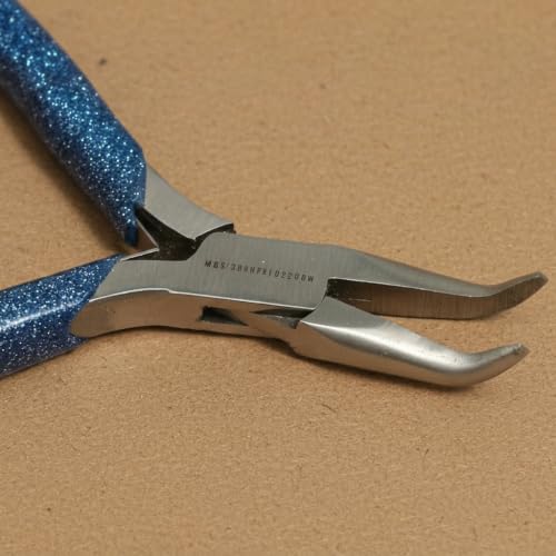 Image of Beadsnfashion Bent Nose Pliers (4.5 Inch) - Professional Stainless Steel Jewellery Making Tool with 7 cm Comfortable Blue Grips for Beading, Wire Wrapping & Detailed Craft Work