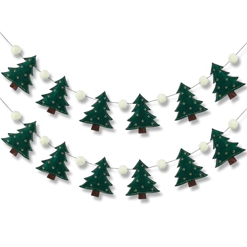 Tudomro 2 Pcs 4ft Felt Christmas Garland Tree Pom Wool
