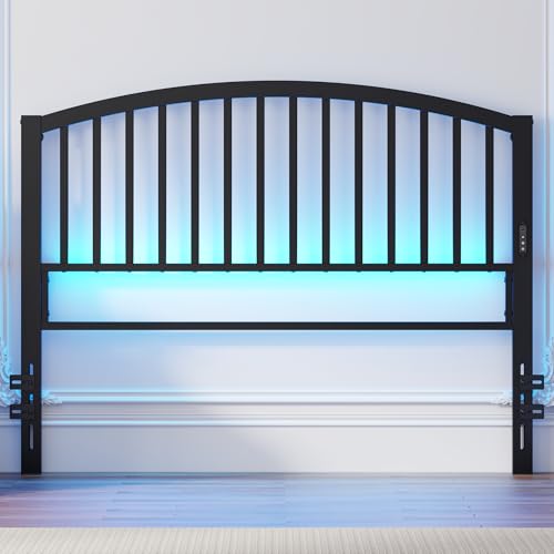 Weehom Queen Headboard with Led Lights, Farmhouse Vintage Style Metal Headboard Queen Size, Modern...